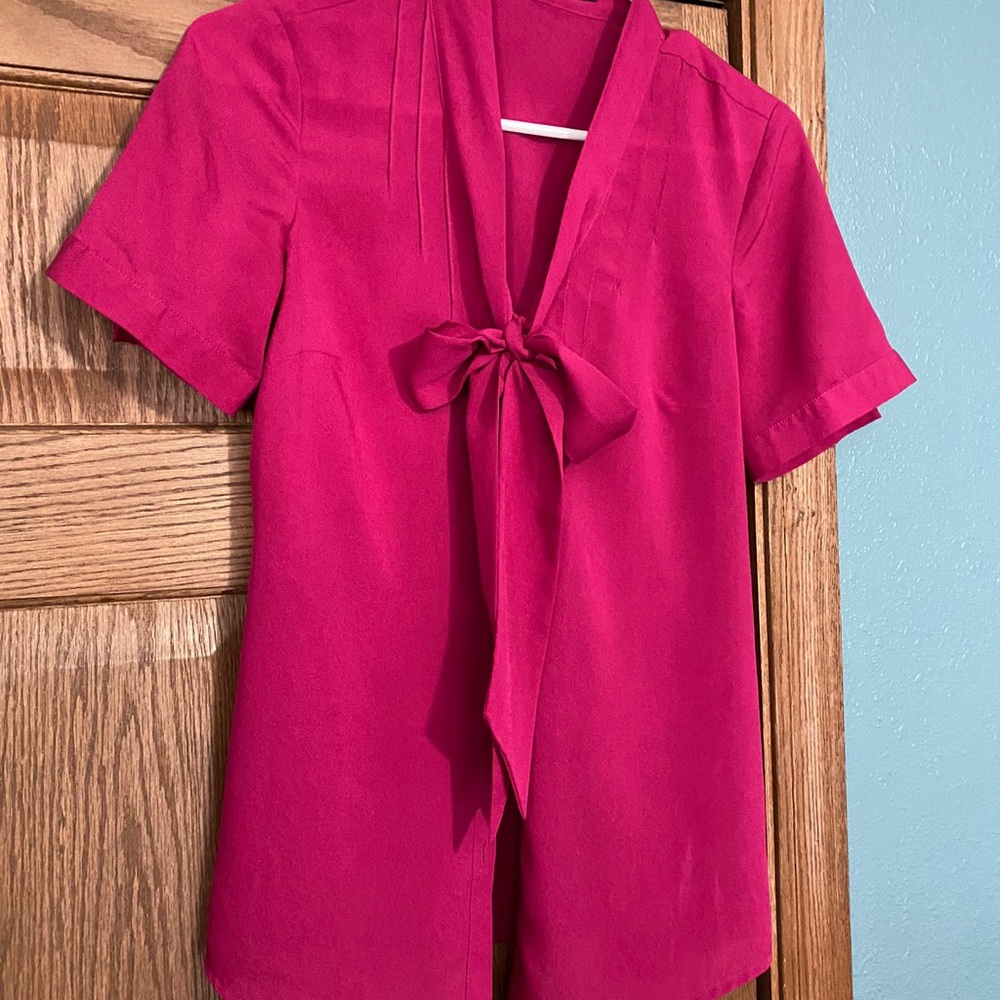 Pink chiffon blouse with tie